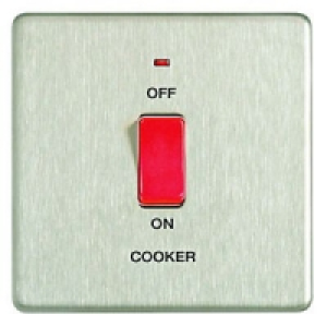 Wickes 45A Cooker Switch 1 Gang Brushed Steel Screwless Flat