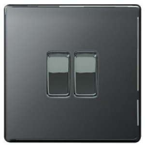 Wickes 10A Light Switch 2 Gang 2 Way Black Nickel Screwless  £14.49