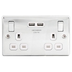 Wickes Polished Chrome Raised 13 Amp 2 Gang Switched Socket