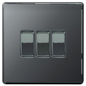 Wickes 10A Light Switch 3 Gang 2 Way Black Nickel Screwless
