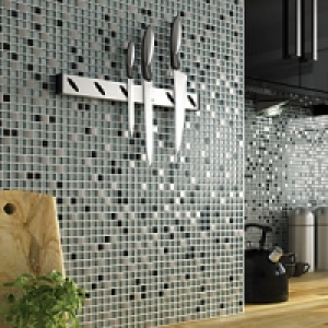 Wickes Glitter Black & Silver Gloss Glass & Metal Mix Mosaic £49.95