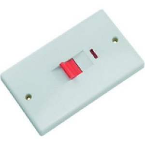 Wickes 45A Control Switch 2 Gang Slimline White