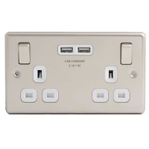 Wickes Pearl Nickel 13 Amp 2 Gang Switched Socket With 2 X U