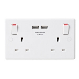 Masterplug Slimline 13A 2 Gang Socket Twin USB White £12.00