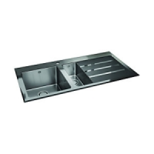 Wickes Rae Black Glass 1.5 Bowl Stainless Steel LH Drainer