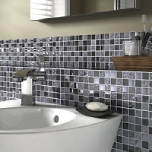 Wickes Black Gloss Stone Mix Mosaic Tile Sheet 300x300mm Sto