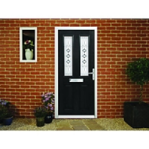 Wickes Malton Composite Door Black 2 Panel 2100X840mm Left O