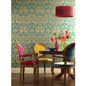 Graham & Brown Desire Decorative Wallpaper Teal Gold 10m &pound;17.49