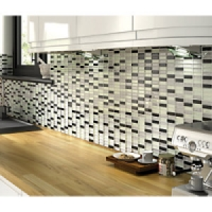 Wickes Glitter Black & Silver Gloss Glass Mosaic Tile Sheet