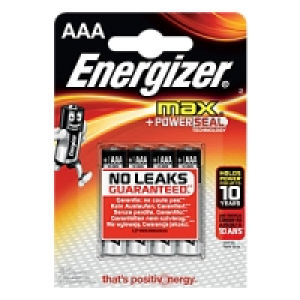 Energizer Max Alkaline Batteries AAA 4 Pack £3.99