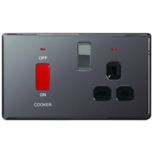 Wickes 45A Cooker Switch & 13A Socket Black Nickel Screwless £29.99