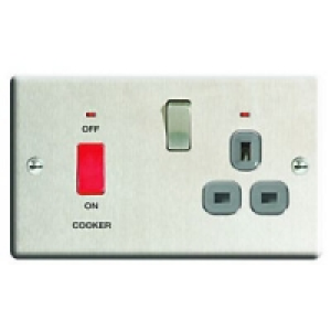 Wickes 45A Cooker Switch & 13A Socket Brushed Steel Raised P £19.49