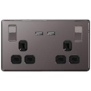 Wickes 13A Switched Socket + USB Charger 2 Gang Black Nickel £23.99