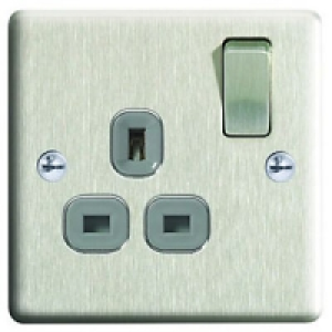 Wickes 13A Switched Socket 1 Gang Brushed Steel Raised Plate £7.49
