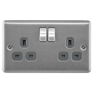 Masterplug 13A Double Pole 2 Gang Switched Socket Brushed St