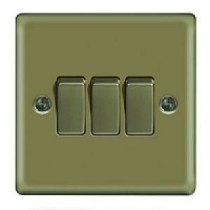 Wickes 10A Light Switch 3 Gang 2 Way Pearl Nickel Raised Pla £10.49