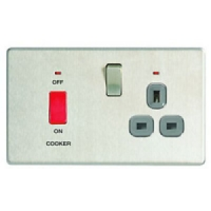 Wickes 45A Cooker Switch & 13A Socket Brushed Steel Screwles £29.99