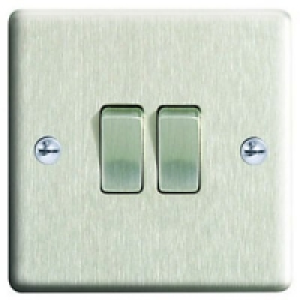 Wickes 10A Light Switch 2 Gang 2 Way Brushed Steel Raised Pl £8.49
