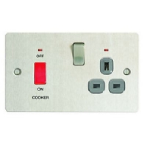 Wickes 45A Cooker Switch & 13A Socket Brushed Steel Ultra Fl £24.99