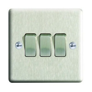 Wickes 10A Light Switch 3 Gang 2 Way Brushed Steel Raised Pl £10.49