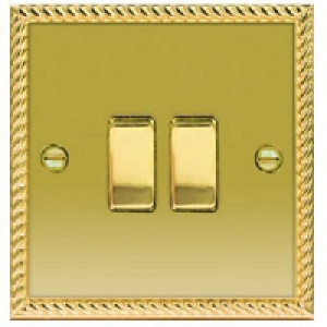 Wickes 10A Light Switch 2 Gang 2 Way Polished Georgian Brass £8.49