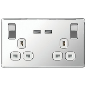 Wickes 13A Switched Socket + USB Charger 2 Gang Polished Chr £23.99