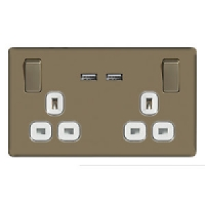 Wickes 13A Switched Socket + USB Charger 2 Gang Pearl Nickel £23.99