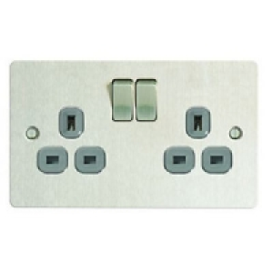 Wickes 13A Switched Socket 2 Gang Brushed Steel Ultra Flat P £12.99