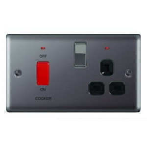 Wickes 45A Cooker Switch & 13A Socket Black Nickel Raised Pl