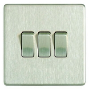 Wickes 10A Light Switch 3 Gang 2 Way Brushed Steel Screwless £17.99