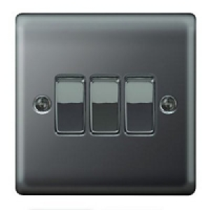 Wickes 10A Light Switch 3 Gang 2 Way Black Nickel Raised Pla £10.49