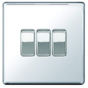 Wickes 10A Light Switch 3 Gang 2 Way Polished Chrome Screwle £17.99
