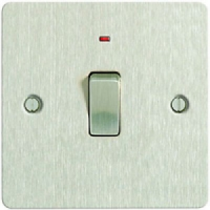 Wickes 20A Light Switch + LED 1 Gang Brushed Steel Ultra Fla