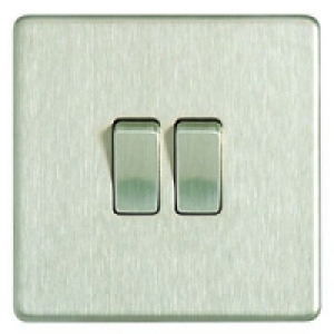 Wickes 10A Light Switch 2 Gang 2 Way Brushed Steel Screwless