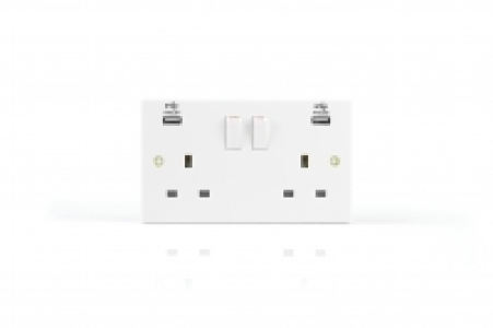 Alpha 13A 2 Gang Socket with Twin 3.1AMP USB Sockets, White