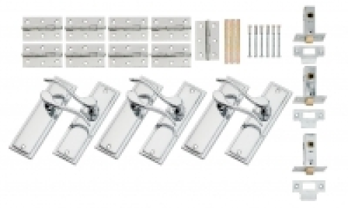 Wickes Bravo Latch Handle Set Polished Chrome Finish 3 Pack £39.59