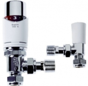 Drayton White Angled TRV4 & Lockshield Valve 15mm £28.99