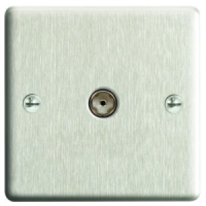 Wickes Coaxial Socket 1 Gang Brushed Steel Raised Plate
