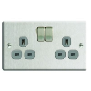 Wickes 13A Switched Socket 2 Gang Brushed Raised Plate