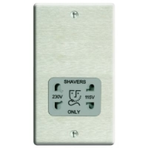 Wickes Dual Voltage Shaver Socket 2 Gang Brushed Raised Plat