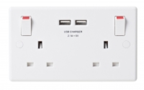 Masterplug Slimline 13A 2 Gang Socket Twin USB White &pound;8.99
