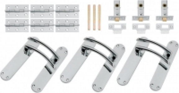 Wickes Dante Latch Handle Set Polished Chrome Finish 3 Pack £31.49