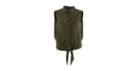 Ladies Khaki Tie Front Top