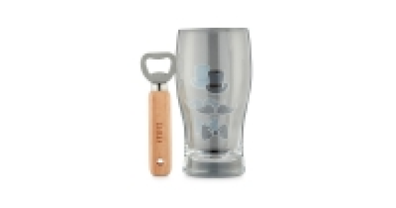 Moustache Pint Glass & Bottle Opener