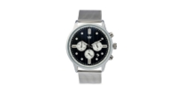 Mens Silver Watch with Black Dial