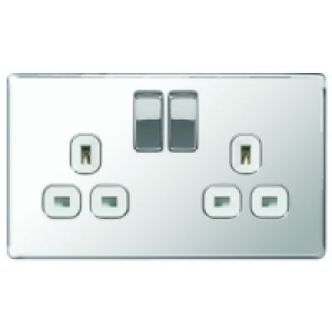 Wickes 13A Switched Socket 2 Gang Polished Silver Screwless