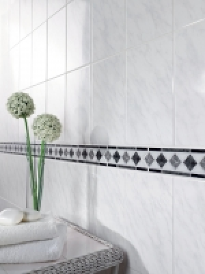 Wickes Carrara Grey & White Gloss Ceramic Wall Tile 297 x 19