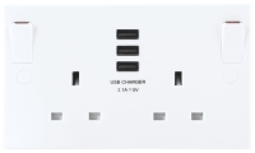 British General 13A 2 Gang Power Socket with 3 x USB Charger