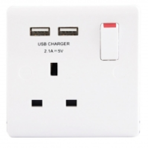 Wickes Slimline 1 Gang Socket Twin USB White