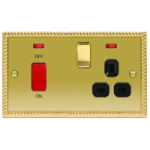 45A Cooker Switch & 13A Socket Polished Georgian Brass